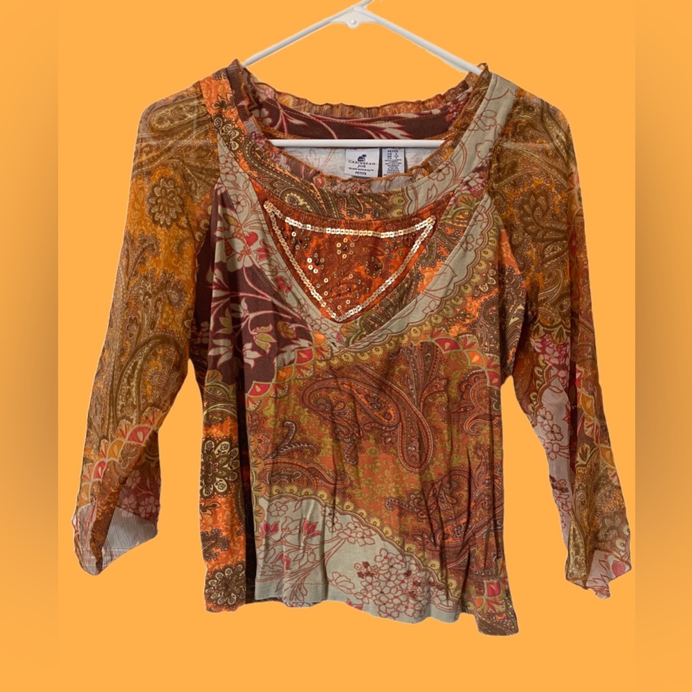 y2k Orange mesh sleeve top
